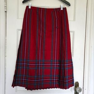 Vintage Wool Wrap Skirt Burgundy Blue Medium